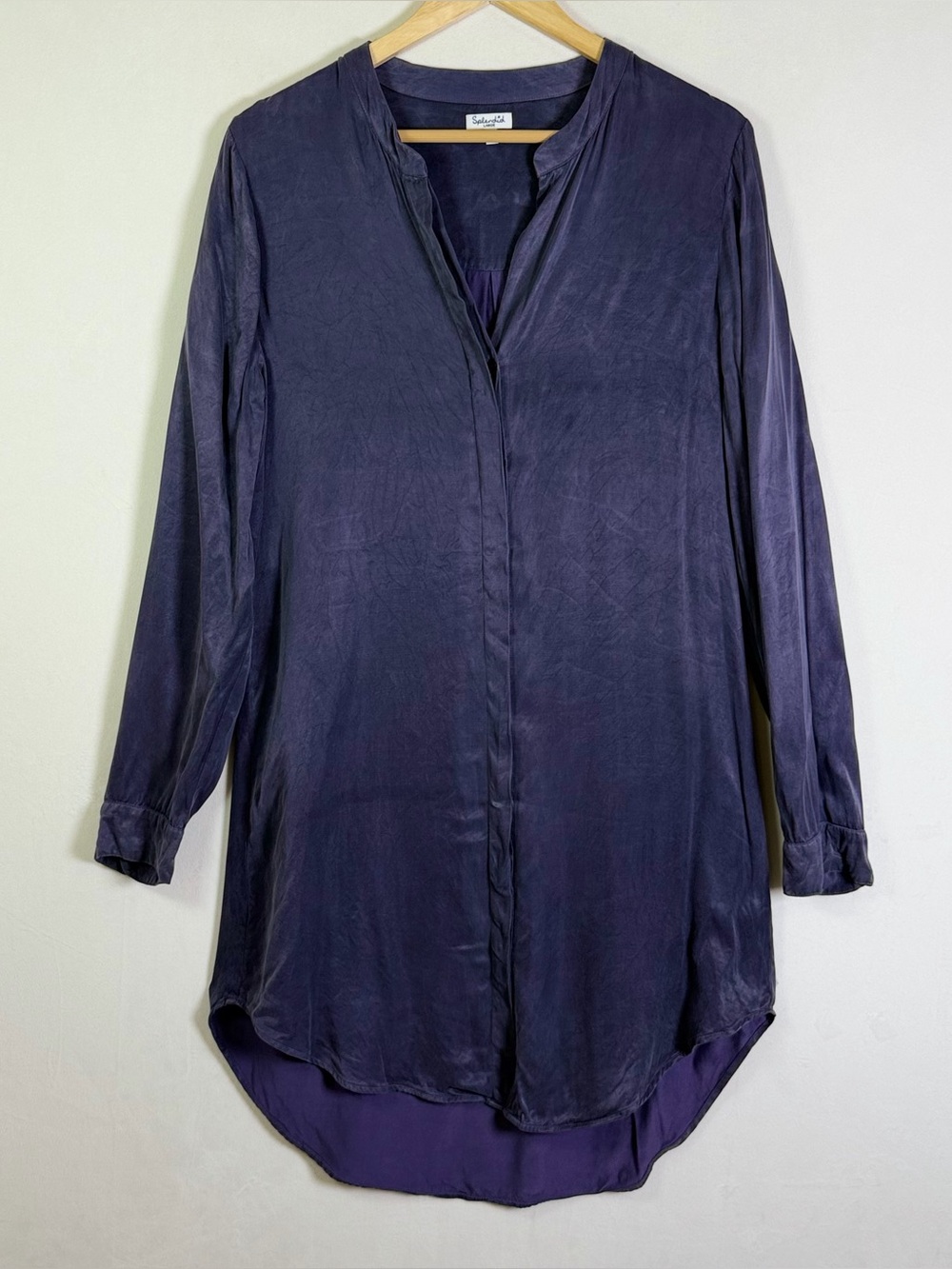 Splendid Women’s Large Cupro Viscose Purple Hi Low Tunic Shirt Dress Long Sleeve - Picture 2 of 8